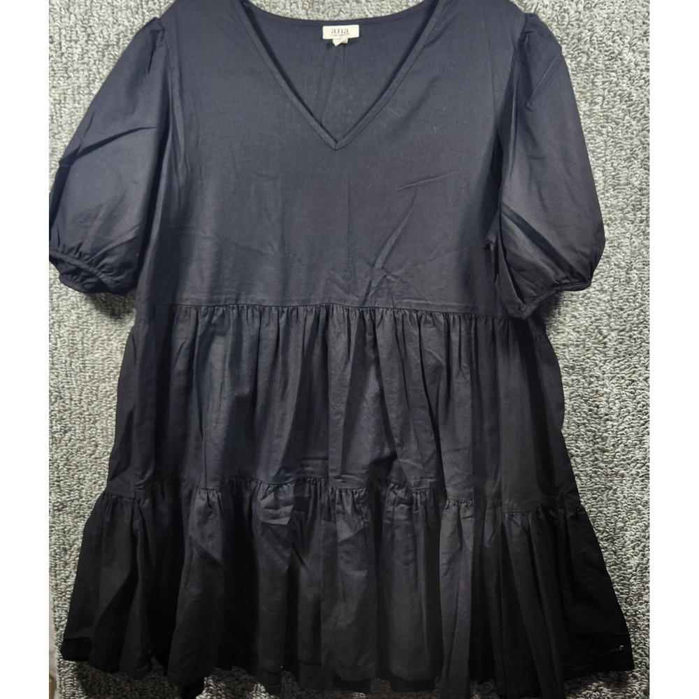 a.n.a‎ Dress Black Tiered Puff Sleeve Babydoll V-Neck Mini Women XL